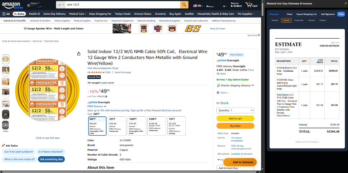 Material List — factura generada